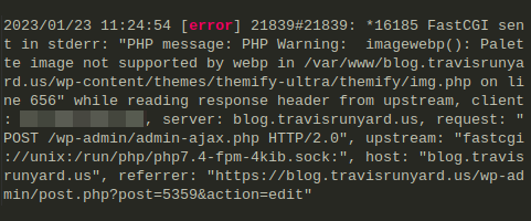 NGINX PHP Warning imagewebp Palette image not supported by webp