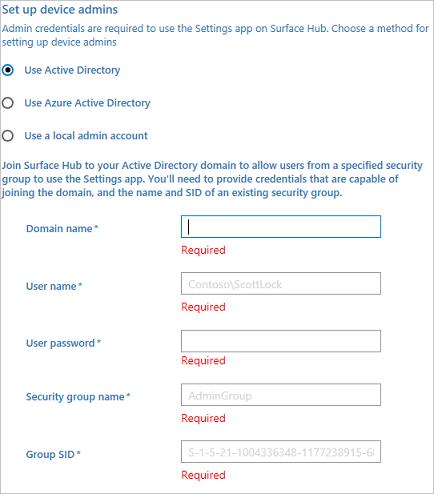 join Active Directory, Azure AD, or create a local admin account