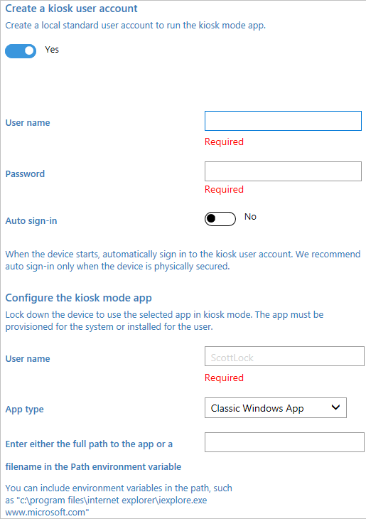Configure kiosk account and app