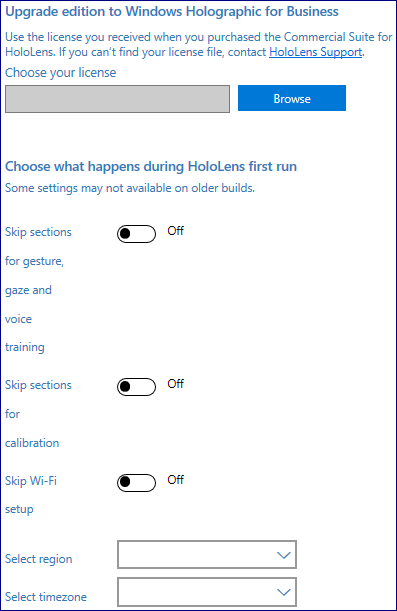 Select enterprise licence file and configure OOBE
