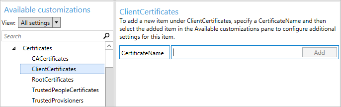 Select ClientCertificates