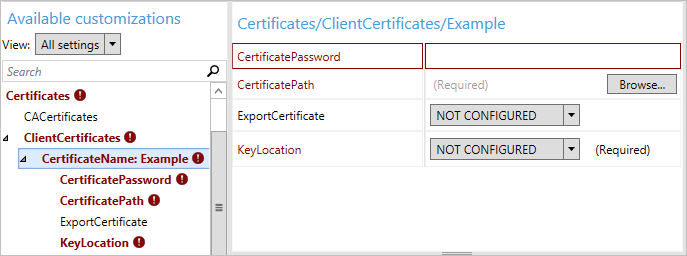 Additional settings for client certificate