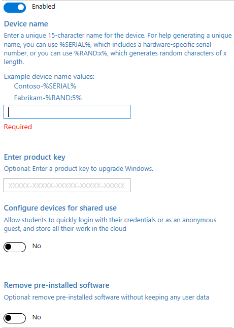 device name, upgrade to enterprise, shared use, remove pre-installed software